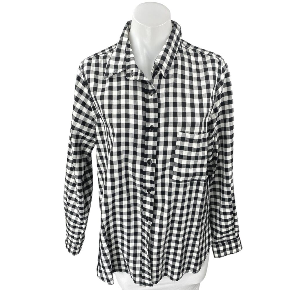 Salt Women's Black White Gingham Check Long Sleeve Button Up Shirt Top Size S